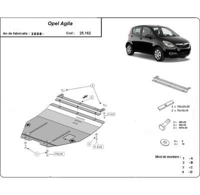 Cubre carter de Acero para Opel Agila (H08) Año: 2007 - 2014 Grosor: "2"mm Todas las motorizaciones H08