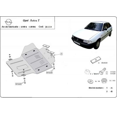 Cubre carter de Acero para Opel Astra F Año: 1991 - 1996 Grosor: "2"mm Todas las motorizaciones