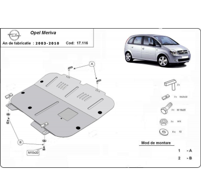 Cubre carter de Acero para Opel Meriva A Año: 2003 - 2010 Grosor: "2"mm Todas las motorizaciones