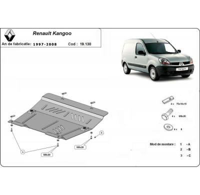 Cubre carter de Acero para Renault Kangoo Año: 1997 - 2008 Grosor: "2"mm Todas las motorizaciones