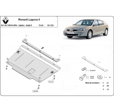 Cubre carter de Acero para Renault Laguna 2 Año: 2001 - 2007 Grosor: "2"mm Todas las motorizaciones