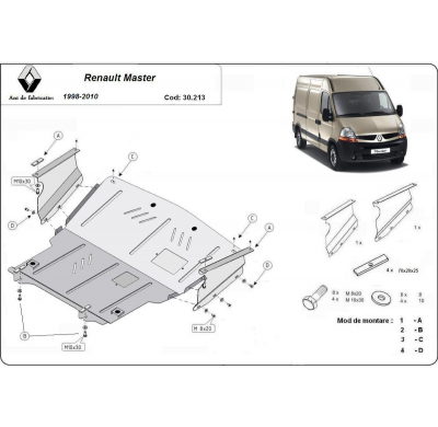 Cubre carter de Acero para Renault Master 2 Año: 1998 - 2010 Grosor: "2"mm Todas las motorizaciones