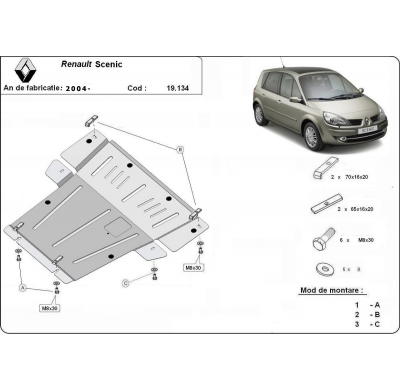 Cubre carter de Acero para Renault Scenic Año: 2004 - 2008 Grosor: "2"mm Todas las motorizaciones