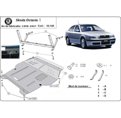 Cubre carter de Acero para Skoda Octavia 1 Año: 1998 - 2010 Grosor: "2"mm 1.6-2.0, 1.9 TD 1U