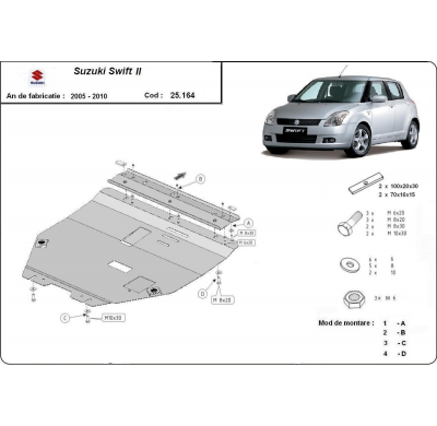 Cubre carter de Acero para Suzuki Swift 2 Año: 2005 - 2010 Grosor: "2"mm Todas las motorizaciones