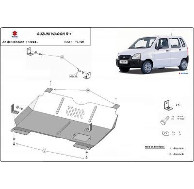 Cubre carter de Acero para el motor y caja de cambios del Suzuki Wagon R+ Año: 2000 - 2025 Grosor: "2"mm Todas las motorizacione