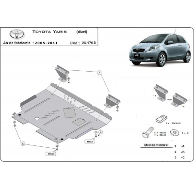 Cubre carter de Acero para Toyota Yaris - diésel Año: 2005 - 2011 Grosor: "2"mm diesel