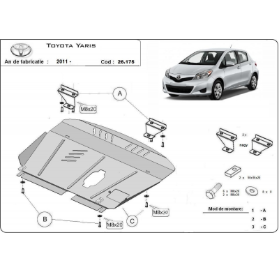 Cubre carter de Acero para Toyota Yaris Año: 2011 - 2020 Grosor: "2"mm XP130, Todas las motorizaciones tipo, híbrido