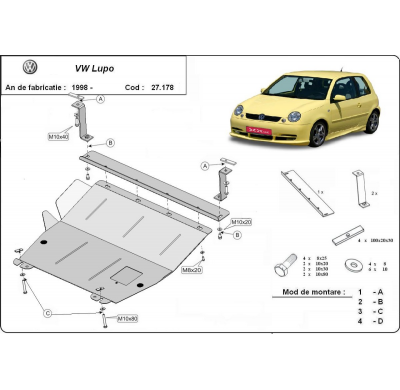 Cubre carter de Acero para VW Lupo Año: 1999 - 2005 Grosor: "2"mm Todas las motorizaciones