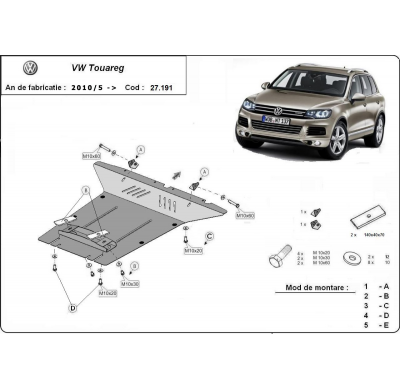 Cubre carter de Acero para VW Touareg 7P Año: 2010 - 2018 Grosor: "2,5"mm Todas las motorizaciones