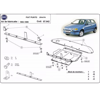 Cubre carter de Acero para Fiat Punto Año: 1993 - 1999 Grosor: "2"mm Todas las motorizaciones