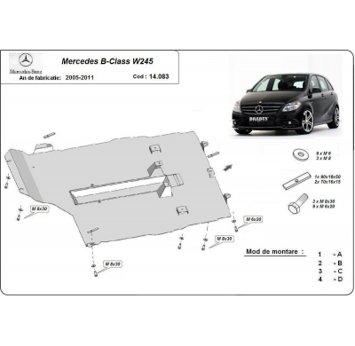 Cubre carter de Acero para el motor y caja de cambios del Mercedes Clase B W245 Año: 2005 - 2011 Grosor: "2"mm Todas las motoriz