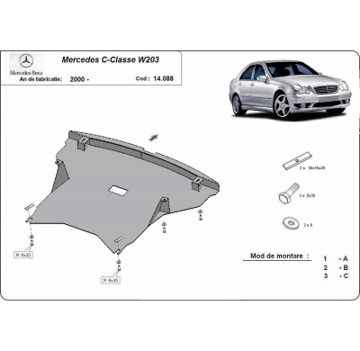 Cubre carter de Acero para Mercedes Clase C W203 Año: 2000 - 2007 Grosor: "2"mm 2.2 diésel