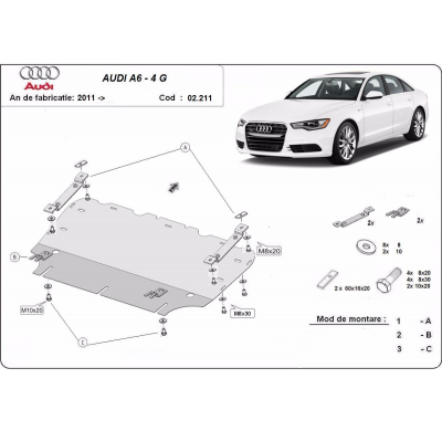 Cubre carter de Acero para Audi A6 Año: 2011 - 2018 Grosor: "2"mm