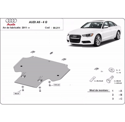 Protector de Acero para caja de cambios del Audi A6 Año: 2011 - 2018 Grosor: "2"mm Todas las motorizaciones