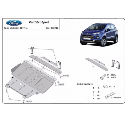 Cubre carter de Acero para el motor y caja de cambios del Ford EcoSport Año: 2011 - 2017 Grosor: "2"mm
