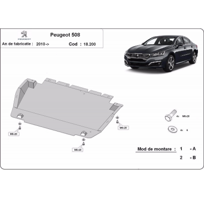 Cubre carter de Acero para Peugeot 508 Año: 2010 - 2018 Grosor: "2"mm Todas las motorizaciones