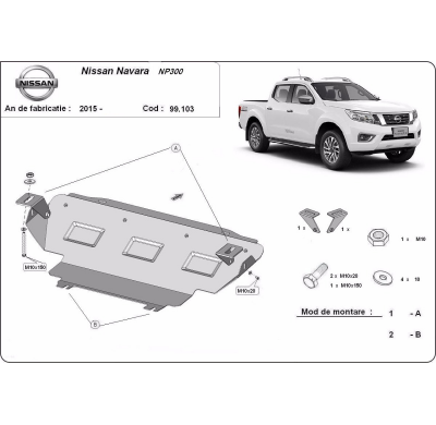 Protector de radiador de Acero para Nissan Navara NP300 - D23 Año: 2015 - 2021 Grosor: "2"mm Todas las motorizaciones
