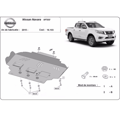 Cubre carter de Acero para Nissan Navara NP300 - D23 Año: 2015 - 2021 Grosor: "2.5"mm Todas las motorizaciones