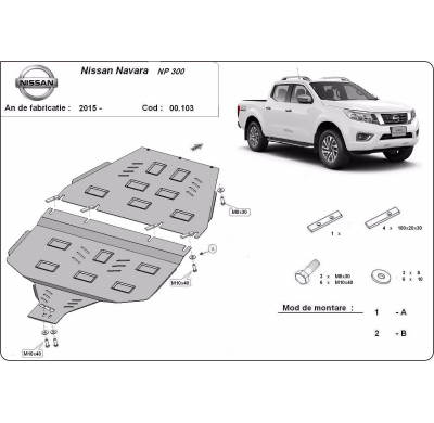 Protector de Acero para caja de cambios Nissan Navara NP300 - D23 Año: 2015 - 2021 Grosor: "3"mm Todas las motorizaciones
