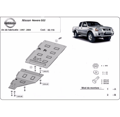 Protector de Acero para caja de cambios del Nissan Navara D22 Año: 1997 - 2004 Grosor: "3"mm Todas las motorizaciones