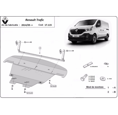 Cubre carter de Acero para Renault Trafic 3 Año: 2014 - 2021 Grosor: "2"mm Todas las motorizaciones