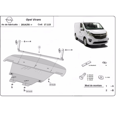 Cubre carter de Acero para Opel Vivaro B Año: 2014 - 2019 Grosor: "2"mm Todas las motorizaciones