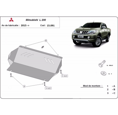 Protector de radiador de Acero para Mitsubishi L200 Año: 2015 - 2025 Grosor: "2.5"mm Todas las motorizaciones