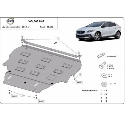 Cubre carter de Acero para Volvo V40 Año: 2012 - 2019 Grosor: "2"mm Todas las motorizaciones