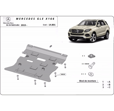Cubre carter de Acero para Mercedes GL X166 Año: 2015 - 2019 Grosor: "2.5"mm Todas las motorizaciones