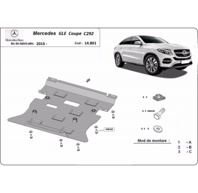 Cubre carter de Acero para Mercedes GLE Coupé C292 Año: 2015 - 2019 Grosor: "2.5"mm Todas las motorizaciones