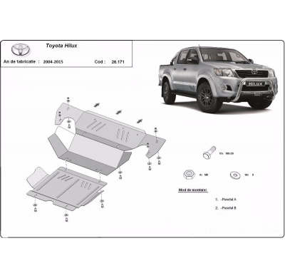 Cubre carter de Acero para el motor y el radiador del Toyota Hilux Año: 2004 - 2015 Grosor: "3"mm Todas las motorizaciones