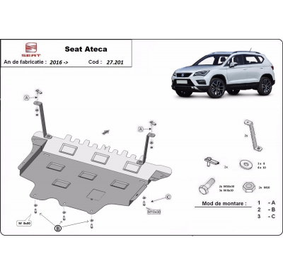 Cubre carter de Acero para Seat Ateca Año: 2016 - 2025 Grosor: "2"mm Todas las motorizaciones