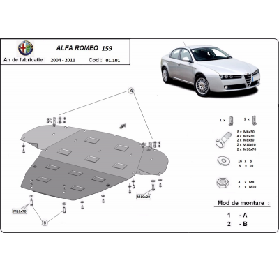 Cubre carter de Acero para Alfa Romeo 159 Año: 2004 - 2011 Grosor: "2.5"mm Todas las motorizaciones