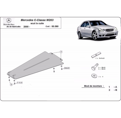 Protector de Acero para caja de cambios automática para Mercedes Clase C W203 Año: 2000 - 2007 Grosor: "2"mm Todas las motorizac