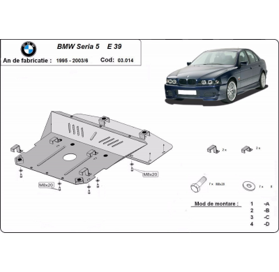 Cubre carter de Acero para BMW Serie 5 E39 Año: 1995 - 2003 Grosor: "2"mm 2,0; 2.0D; 2.3; 2,5D; 2,8; 3.0D