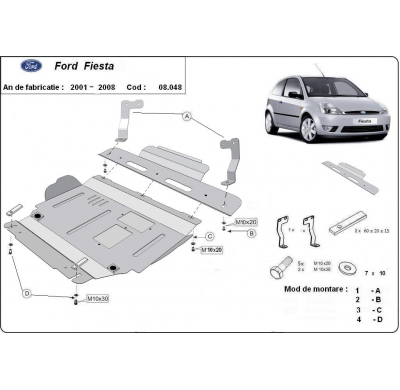 Cubre carter de Acero para Ford Fiesta Año: 2001 - 2008 Grosor: "2"mm Todas las motorizaciones