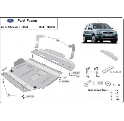 Cubre carter de Acero para Ford Fusion Año: 2003 - 2012 Grosor: "2"mm 1.4, 1.6