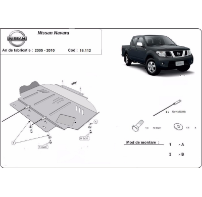 Cubre carter de Acero para Nissan Navara D40 Año: 2005 - 2015 Grosor: "3"mm Todas las motorizaciones