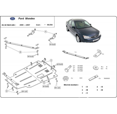 Cubre carter de Acero para Ford Mondeo 3 Año: 2000 - 2006 Grosor: "2"mm Todas las motorizaciones