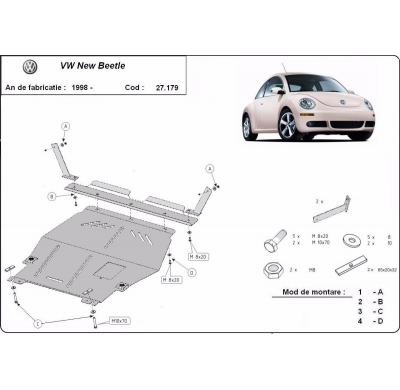 Cubre carter de Acero para Volkswagen New Beetle Año: 1998 - 2011 Grosor: "2"mm 1.6, 1.8 Turbo, 2.0, 1.9 TDI