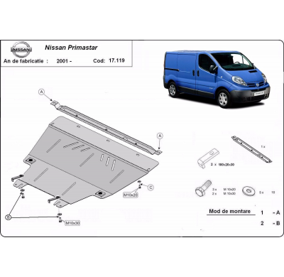 Cubre carter de Acero para Nissan Primastar Año: 2001 - 2015 Grosor: "2"mm Todas las motorizaciones