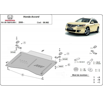 Cubre carter de Acero para el motor y caja de cambios del Honda Accord Año: 2008 - 2012 Grosor: "2"mm 2.0, 2.4 i-VTEC, 2.2 i-DTE
