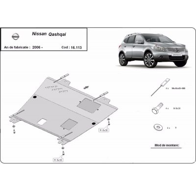 Cubre carter de Acero para Nissan Qashqai J10 Año: 2006 - 2013 Grosor: "2"mm 1.6, 2.0