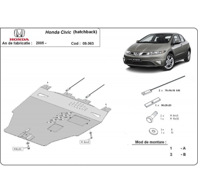 Cubre carter de Acero para Honda Civic (hayon) Año: 2005 - 2015 Grosor: "2"mm Todas las motorizaciones
