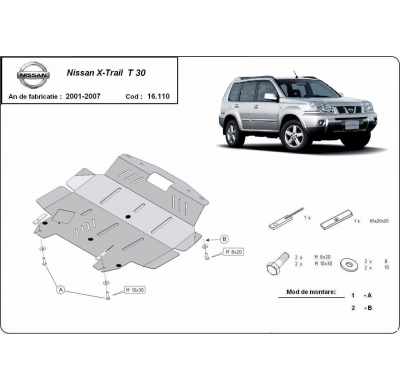 Cubre carter de Acero para Nissan X-Trail T30 Año: 2001 - 2007 Grosor: "2.5"mm Todas las motorizaciones
