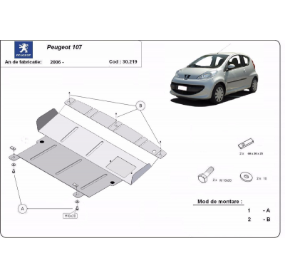 Cubre carter de Acero para Peugeot 107 Año: 2006 - 2014 Grosor: "2"mm Todas las motorizaciones