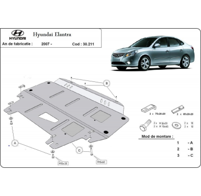Cubre carter de Acero para Hyundai Elantra 1 Año: 2007 - 2011 Grosor: "2"mm Todas las motorizaciones