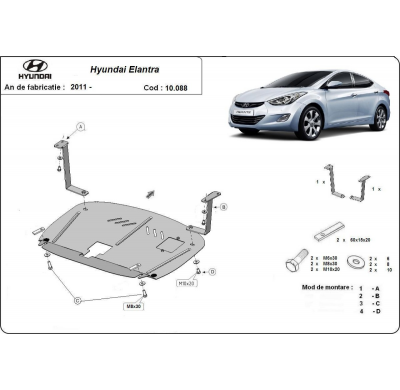 Cubre carter de Acero para Hyundai Elantra 2 Año: 2011 - 2016 Grosor: "2"mm Todas las motorizaciones