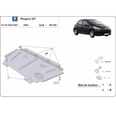 Cubre carter de Acero para Peugeot 207 Año: 2006 - 2014 Grosor: "2"mm Todas las motorizaciones